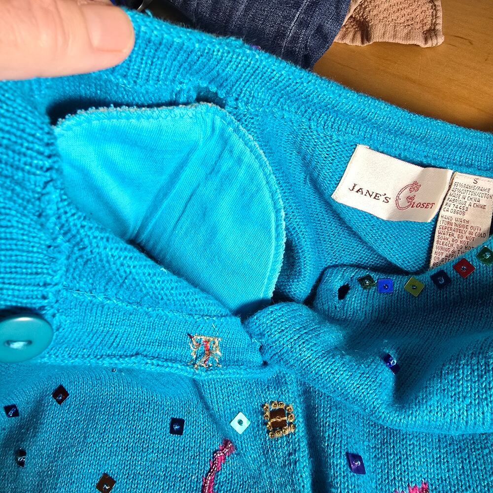 Vintage Jones Closet Button Up Sweater with Sequins Birthday Presents Motiff S - Picture 8 of 8